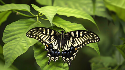 Butterfly on green leaf