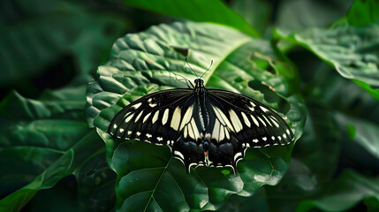 Butterfly on green leaf