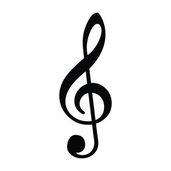 Bold black treble clef symbol on white background