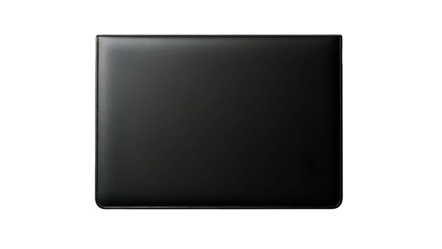 Smooth black leather protective case displays elegantly against a dark background