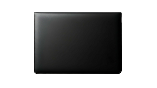 Smooth black leather protective case displays elegantly against a dark background