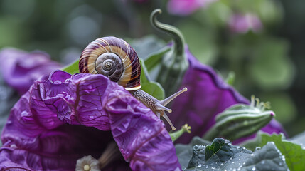 Snail on purple flower
