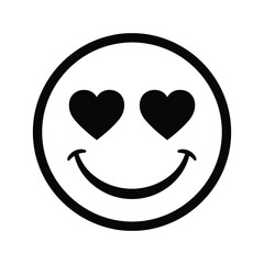 Black and white smiley face with heart eyes icon
