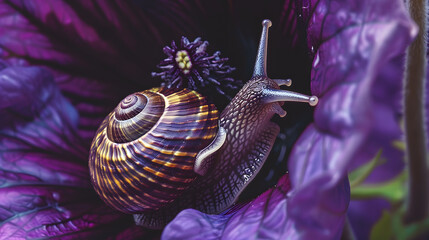 Snail on purple flower