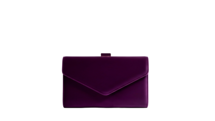 Sleek purple envelope clutch purse displayed against a solid black background