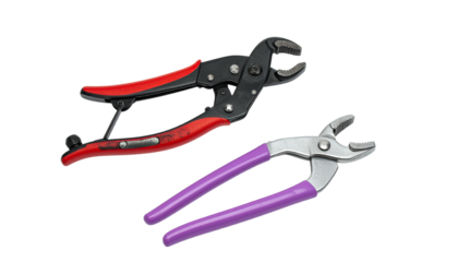 Two pairs of pliers with different handles on a black background