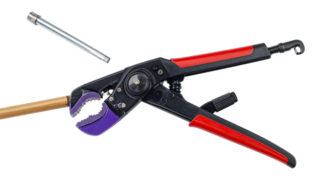 Pipe cutter with pipe and metal sleeve isolated on black background