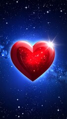Glowing red heart in outer space. A bright spark shines nearby