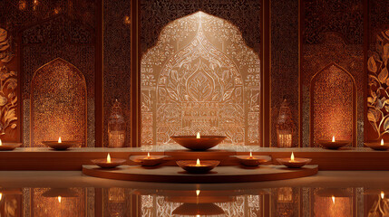 Elegant and serene interior with ornate carvings and glowing candles