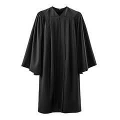 Black graduation academic gown with wide sleeves and pleated front isolated on transparent background