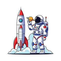 Astronaut with a rocket and a saturn 