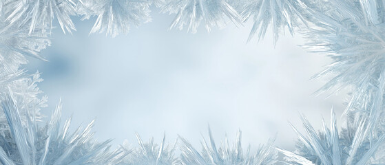Obraz premium Delicate ice crystals encircle a soft blue background, created AI