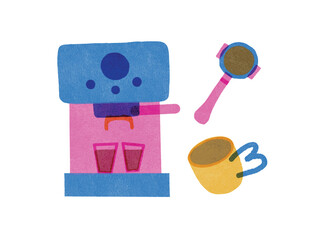Coffee Machine Riso Art Print Elements