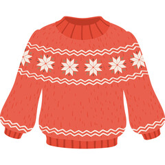 Cozy Red Christmas Sweater with Snowflake Pattern and Textured Knit Fabric Detailed Festive Apparel for Winter Holidays