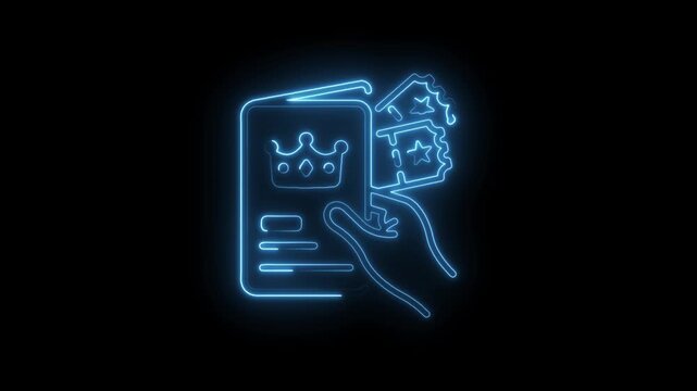 Digital loyalty program membership with tickets in neon glow outlines on black background