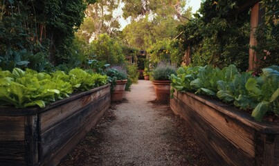 Raised beds in the farm, high beds for growing vegetables and greens, gardening and agriculture concepts, AI generated