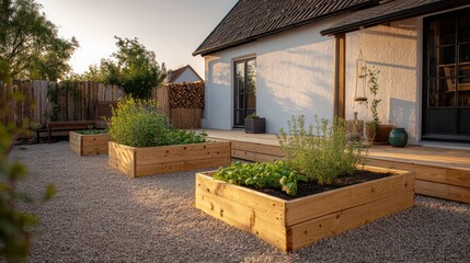 Raised beds in the farm, high beds for growing vegetables and greens, gardening and agriculture concepts, AI generated
