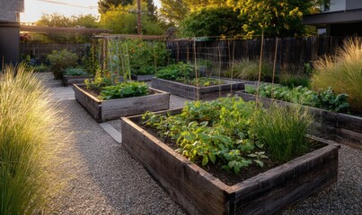 Raised beds in the farm, high beds for growing vegetables and greens, gardening and agriculture concepts, AI generated