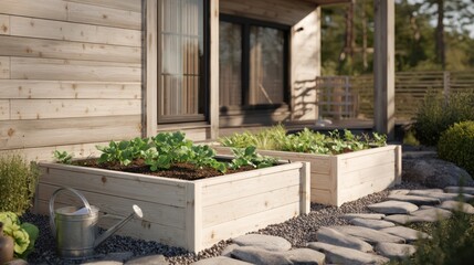 Raised beds in the farm, high beds for growing vegetables and greens, gardening and agriculture concepts, AI generated