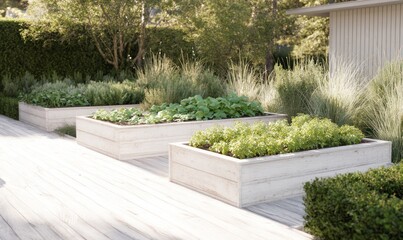 Raised beds in the farm, high beds for growing vegetables and greens, gardening and agriculture concepts, AI generated