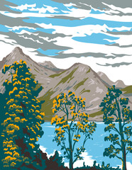 WPA poster art of Schachen Valley or Schachental by the river Schachen near east of Altdorf situated in Central Switzerland done in works project administration or art deco style.