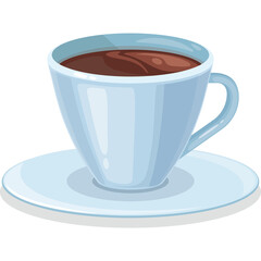 Light Blue Ceramic Cup Filled With Dark Hot Chocolate Beverage Placed On Matching Saucer Against Transparent Background Isolated