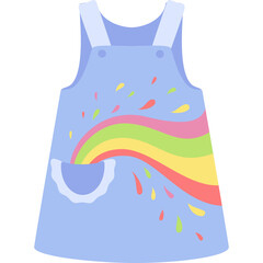 Light Blue Denim Childrens Overalls with Colorful Rainbow Splash Paint Design and White Trim on Chest Pocket