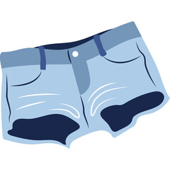 Light Blue Denim Shorts with Dark Blue Pockets and Belt Loops on a Transparent Background