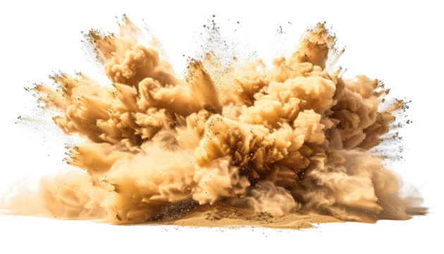 Tan plume of dust billows and bursts outwards