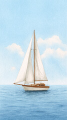 Fototapeta premium Discover the Serenity of Sailing on Tranquil Waters: A Scenic Journey Across the Open Sea in a Luxurious Yacht Underneath a Clear Blue Sky