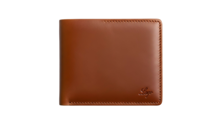 Smooth brown leather bi-fold accessory presented against a solid dark background