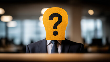 Anonymous candidate with a question mark covering the face, representing unknown identity, recruitment screening, and data privacy.
