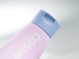 Minimal closeup of pastel flip-top cosmetic bottle for branding.