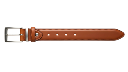 Classic brown leather strap with polished metal buckle displayed against a solid black background