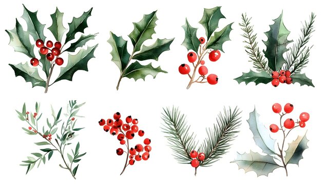 Watercolor Vibrant poinsettias and holly sprigs create a festive border design, accented with delicate snowflakes, in rich red, green, and white tones.