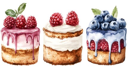 Hand drawn cupcake with cherry and chocolate, watercolor illustration, isolated on white background, perfect for invitations, cards, dinners and menu templates.