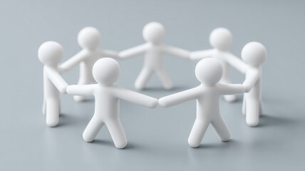 Unity circle of figures holding hands, symbolizing teamwork community support inclusion and trust while pursuing a common goal together.
