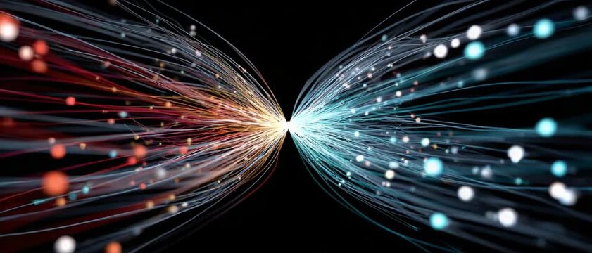 Data Streams Converge: An abstract digital representation of information flow, with streams of vibrant light converge in a stunning display of interconnectedness and data exchange. - Powered by Adobe