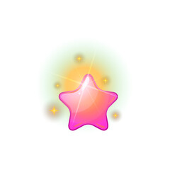 A glowing pink star with sparkling light effects and golden bokeh highlights on a dark background