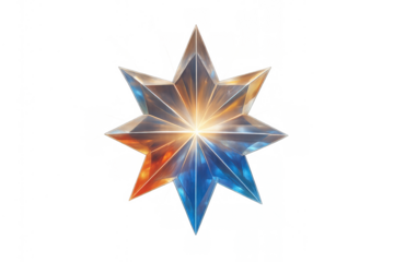 Superhero star emblem shining with blue and orange colors, powerful comic book icon, transparent background element