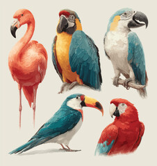Tropical Feathers Exotic Birds Artwork.