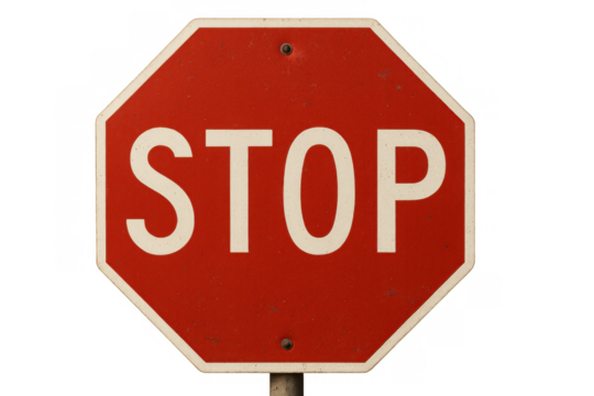 Stop sign standing on a pole, warning traffic and drivers to halt, ensuring road safety with its red octagonal shape - Powered by Adobe