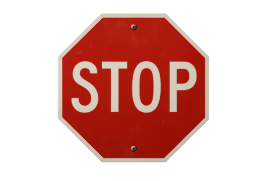 Stop sign octagon traffic regulation symbol on transparent background indicating road safety warning