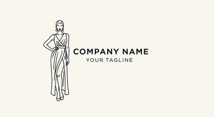 Elegant fashion illustration of a woman in a flowing dress posing gracefully.