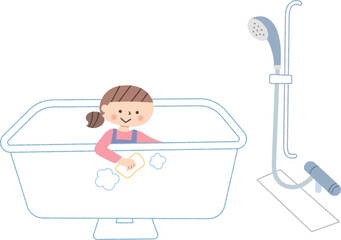 お風呂掃除をする女の子
