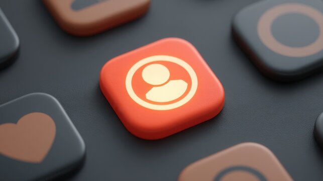 Vibrant Orange User Profile Icon Surrounded by Various Colored Application Buttons on a Dark Background for Digital Design Inspiration