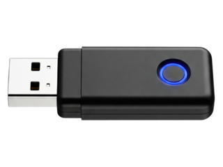 Black wireless adapter for computer network connection on a transparent background