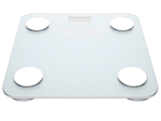 White digital bathroom scale for measuring body weight on a transparent background
