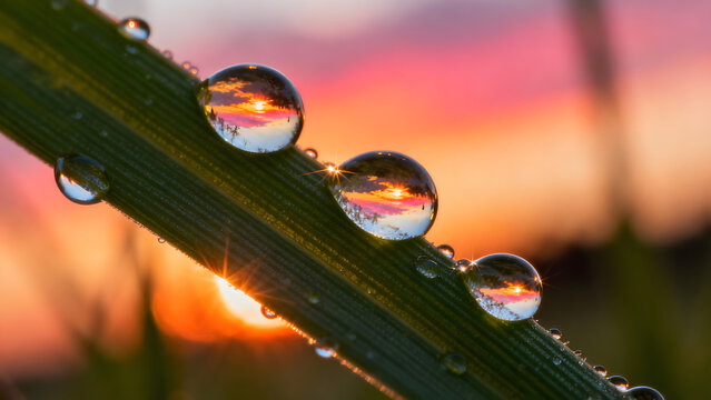 Macro of dew on blade of grass