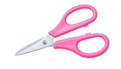 Realistic small craft scissors with sharp blades and elongated pink handle, designed for handmade crafts and DIY projects, detailed texture, isolated on transparent background, PNG format.